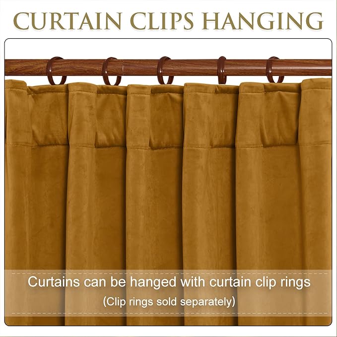 StangH Mustard Gold Curtains Velvet - Vintage Retro Home Decor Drapes for Living Room Light Blocking Heat Resistant Curtain for Sliding Door/French Window, W52 x L84, 2 Panels