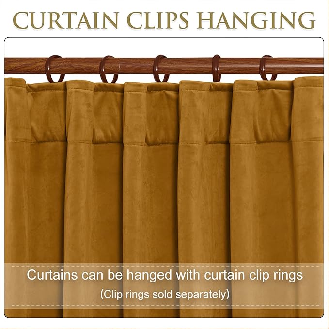 StangH 120 inches Long Velvet Curtains - Mustard Gold Blackout Drapes for Bedroom Luxury Home Decoration for Room Dividers Thermal Privacy Curtains for Dining/Drawing Room, W52 x L120, 2 Panels