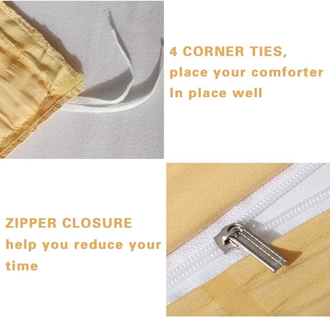 AveLom Seersucker Duvet Cover Set Queen Size (90 x 90 inches), 3 Pieces (1 Duvet Cover + 2 Pillow Cases), Yellow Ultra Soft Washed Microfiber, Textured Duvet Cover with Zipper Closure, Corner Ties