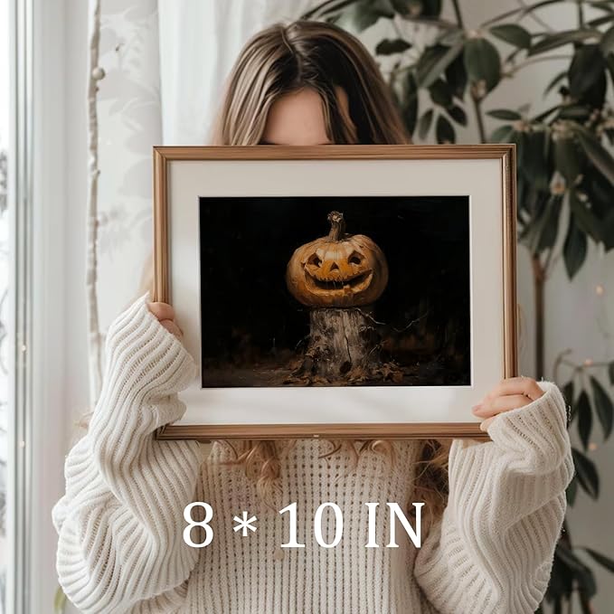 uniro ZH-Vintage 34-1pcs Vintage Gothic Wall Art Black Crow Smiley Pumpkin Poster Halloween Artwork Print Canvas Victorian Style Dark Academia Room Aesthetics Posters Dark Cottagecore Wall Art