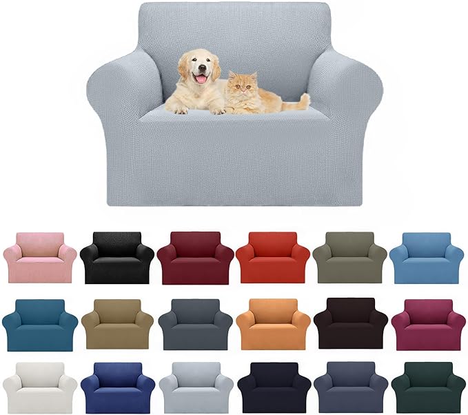 Cupuamon 2025 New Stretch Chair Sofa Slipcovers Couch Cover for 1 Seater Furniture Protector Sofa Covers with Elastic Bottom Jacquard Fabric Small Checks for Pets, Kids - Silver