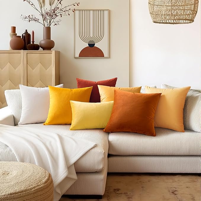 MIULEE Mustard Yellow Pillow Covers 16x16 Inch Decorative Velvet Throw Pillow Covers Farmhouse Modern Home Decor for Couch Sofa Bedroom Living Room
