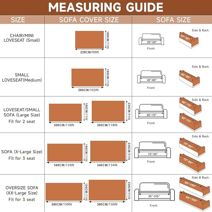 VClife Modern Orange Couch Cover XXL Sofa Cover for Sectional Couch, Soft Kids Couch Covers for 3 Cushion Couch Sofa, Thick Chenille L-Shape Furniture Sofa Covers for Living Room 71"x150"