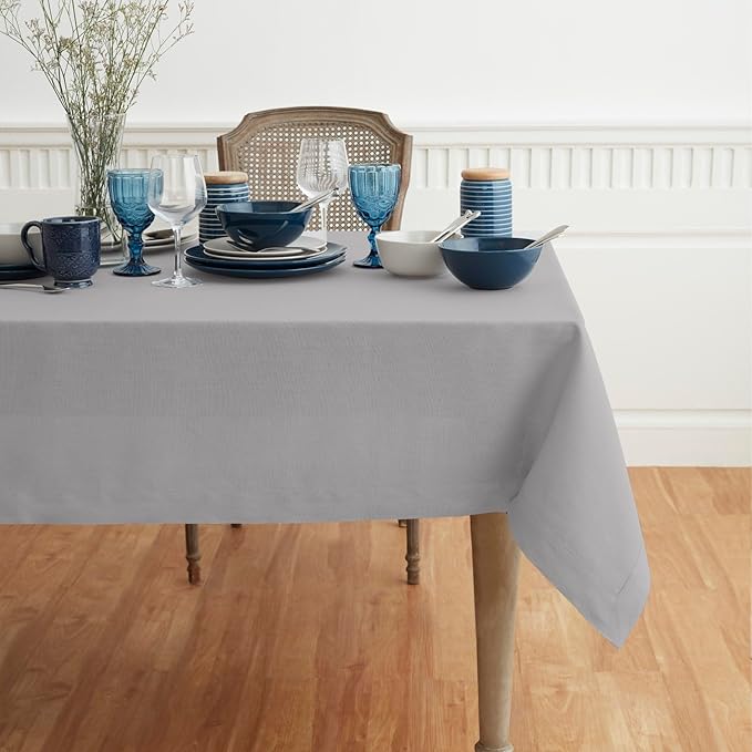 Solino Home Linen Soft Grey Tablecloth 54 x 72 Inch - 100% Pure Linen Rectangular Tablecloth - Machine Washable Table Cloth for Fall, Autumn, Thanksgiving, Christmas, Winter - Fete