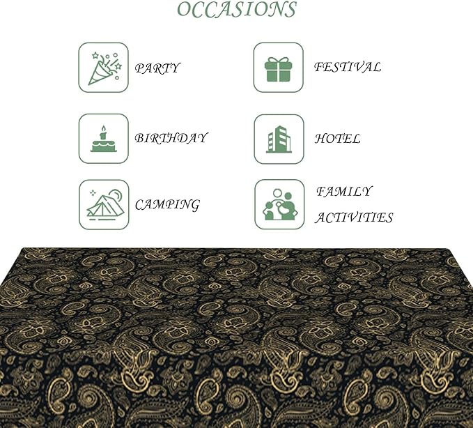 60x102 Inch Paisley Rectangular Tablecloth Black Golden Western Flower Table Cloth Bohemian Washable Durable Table Cover for Dining Banquet Farmhouse Decor