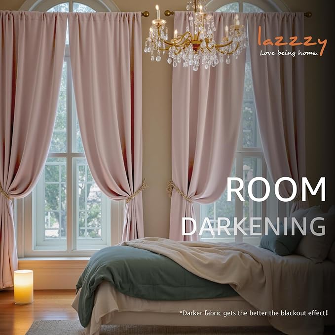 Lazzzy Velvet Blackout Curtains Thermal Insulated Room Window Drapes Super Soft Luxury Curtains for Living Room Bedroom Rod Pocket 2 Panels, Dusty Pink, 52" W x 84" L