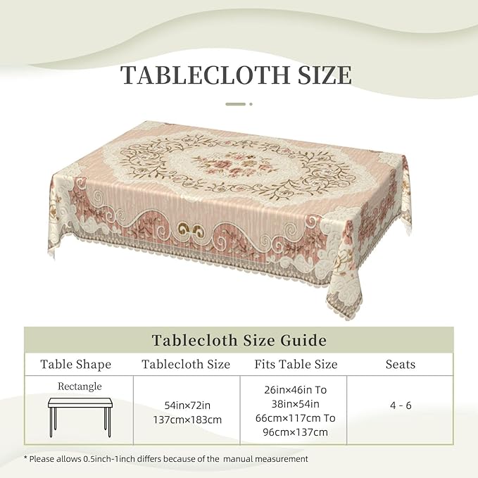Boho Floral Pink Tablecloth for Dining Tables, Reusable Vintage Country Flowers Leaves Table Cloth Decor Retro Floral Rectangle Table Cover for Home,Kitchen,Holiday,Party, 54x72 Inch