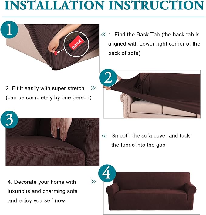 Flamingo P High Stretch Sofa Slipcover Non Slip Loveseat Covers for 2 Cushion Couch Washable Pet Furniture Protector Covers with Elastic Bottom, Thick Jacquard Fabric (Medium, Brown)