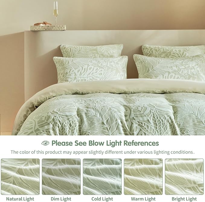 Tokokimo Velvet Duvet Cover King Size - 3pcs Green Duvet Cover King Set, Ultra Soft Warm Fuzzy Flannel Comforter Cover Set with Tufted Floral with 2 Pillowcases(Green, King 104"x90")
