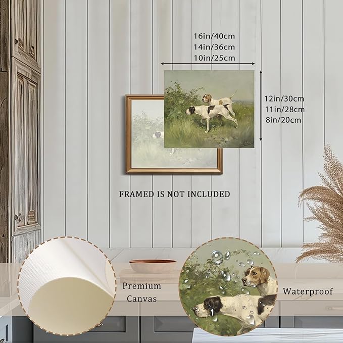 XOCUUI Wall Art Unframed Canvas for Living Room - Retro Twin Dogs Home Wall Decor Eclectic Vintage Landscape Artwork Prints Home Decor Gallery Picture Oil Painting Boho Animal Bedroom Office 11x14In