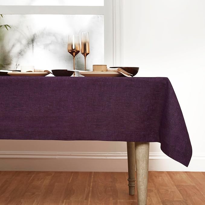 Solino Home Linen Tablecloth 60 x 144 Inch - 100% Pure Linen Grape Table Cloth for Rectangular Tables - Athena, Machine Washable Cloth Tablecloth for Fall, Autumn, Thanksgiving, Christmas