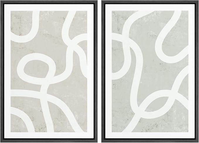 SIGNWIN Framed Canvas Print Wall Art Set Pastel White Swirl Pattern Collage Abstract Shapes Illustrations Modern Art Minimal Boho Relax/Calm for Living Room, Bedroom, Office - 16"x24"x2 Black
