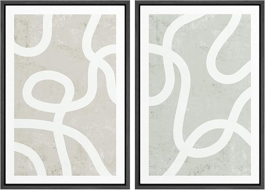 SIGNWIN Framed Canvas Print Wall Art Set Pastel White Swirl Pattern Collage Abstract Shapes Illustrations Modern Art Minimal Boho Relax/Calm for Living Room, Bedroom, Office - 16"x24"x2 Black