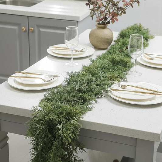 Dingion 2 PCS 6 ft Christmas Cedar Garland - Thick & Soft Artificial Realistic Cedar Pine Garland for Home Mantle, Stair, Fireplace, Wall, Indoor, Outdoor Christmas Winter Holiday Party Decoration