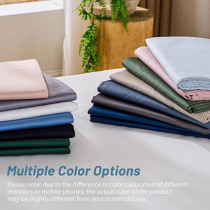 MEISHANG Extra Deep Pocket Cotton Sheets Queen Size - 100% Egyptian Cotton 1000 Thread Count - Fits 18"-24" in Deep Mattress,Oeko-Tex Certified, Soft & Breathable - 4 Piece (Queen, Smoky Blue)