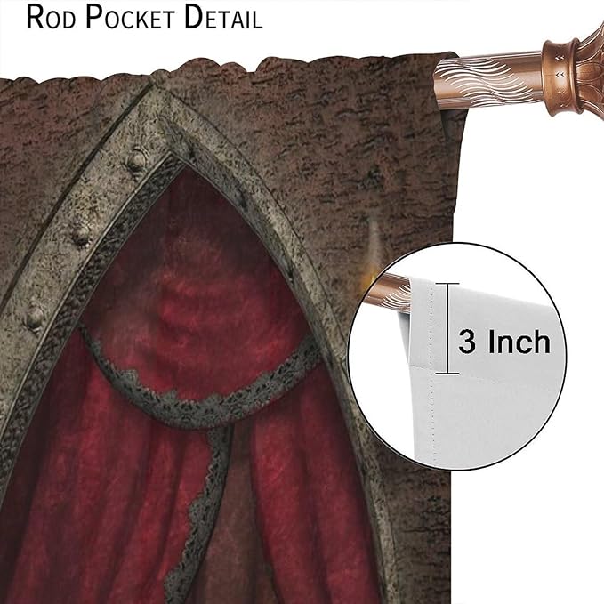 Gothic Architecture Blackout Curtains, Mysterious Mid Century Dark Castle Pattern Window Drapes, for Living Room Bedroom 21(W)*45(L) 2 Panels
