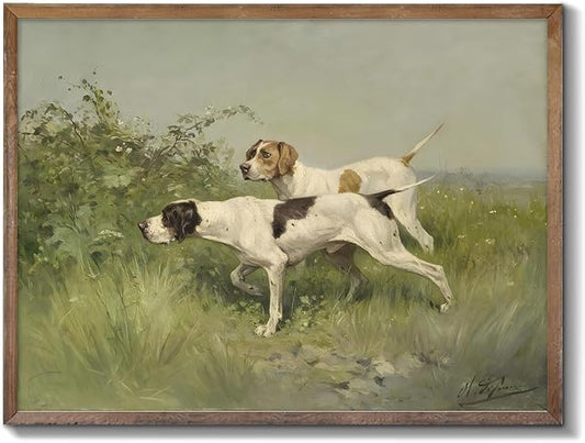 XOCUUI Wall Art Unframed Canvas for Living Room - Retro Twin Dogs Home Wall Decor Eclectic Vintage Landscape Artwork Prints Home Decor Gallery Picture Oil Painting Boho Animal Bedroom Office 8x10In