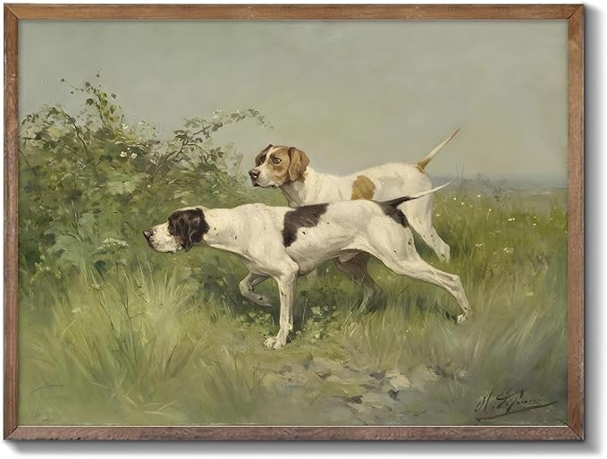 XOCUUI Wall Art Unframed Canvas for Living Room - Retro Twin Dogs Home Wall Decor Eclectic Vintage Landscape Artwork Prints Home Decor Gallery Picture Oil Painting Boho Animal Bedroom Office 12x16In