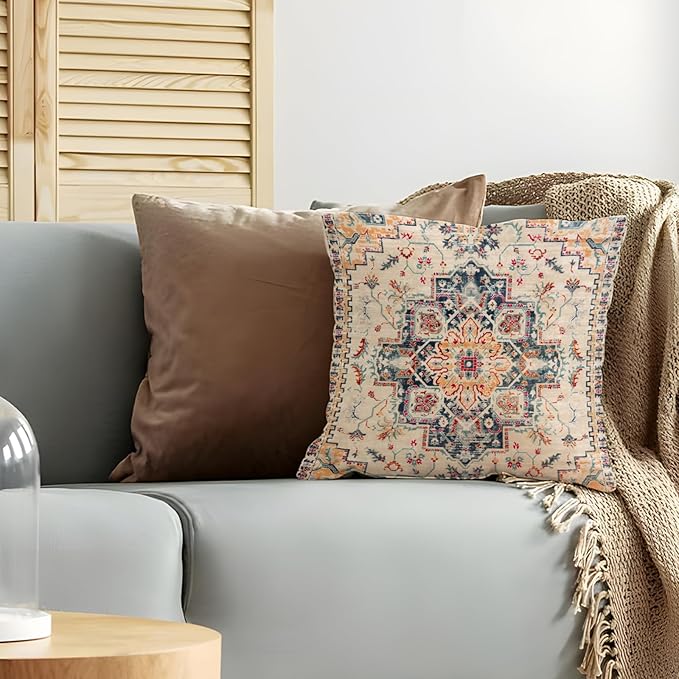 Boho Throw Pillow Covers 20x20 inch Set of 2,Bohemian Vintage Carpet Pattern Antique Ethnic Decor Double Sided Pattern Cushion Cover Soft Pillow Case Living Sofa Room Bed Square Pillow Cover