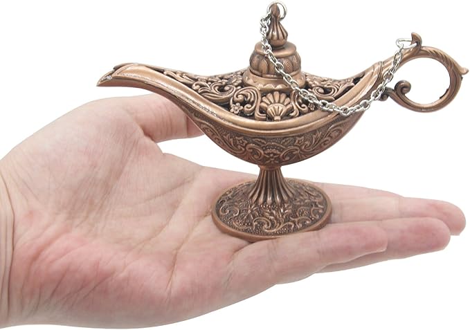 Classic Vintage Hollow Magic Genie Light Costume Lamp Home Table Decoration & Gift, Small (4.7"x1.7"x2.9"), Copper