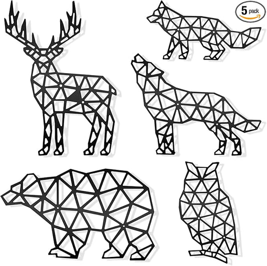 ZZZ TYLOO Metal Christmas Farmhouse Decor - Rustic Wall Decor, Metal Wall Art, Bear Wolf Fox Owl Deer Wall Decor, Black Set of 5…