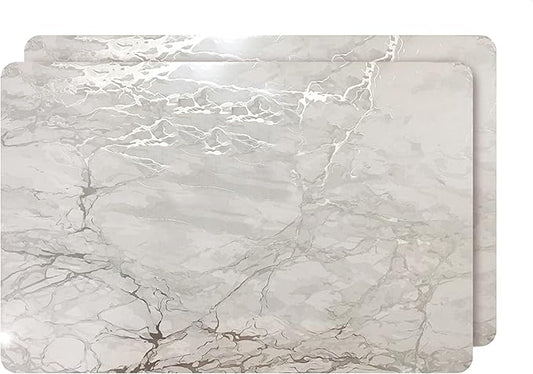 Dainty Home Foiled Granite Thick Cork Heat Resistant Dining Table Placemats Set of 2, 12" x 18" Rectangle, Marbled Silver, 2 Count - 2MC1218SI