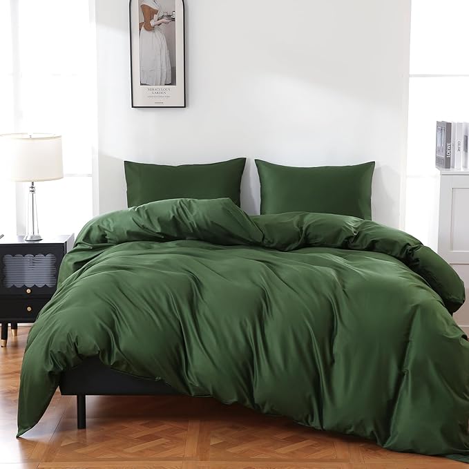 100% Organic Cotton Oversized King Duvet Cover 400 Thread Count Percale 120x98 Inches Sateen Comforter Cover Soft and Breathable Bedding Set 3 Piece（Forest Green,Oversized King）