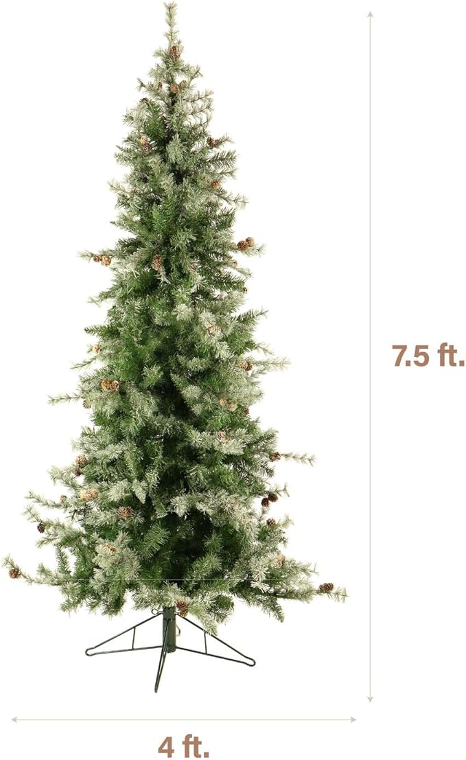 Fraser Hill Farm 7.5-Ft. Buffalo Fir Flocked Artificial Christmas Tree with Stand, Unlit Foldable Fake Tree with Realistic Snowy Foliage for Home Decoration
