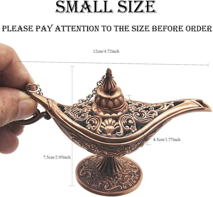 Classic Vintage Hollow Magic Genie Light Costume Lamp Home Table Decoration & Gift, Small (4.7"x1.7"x2.9"), Copper