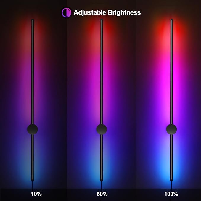 RGB LED Wall Sconces Set of Two with Remote, 15 Color Modes, Dimming, DIY 180° Rotate, Black Plug in Wall Sconces with Warm Light, Dynamic Multicolor Ambience Lights, Plug in Wall Light, 39.4 Inches