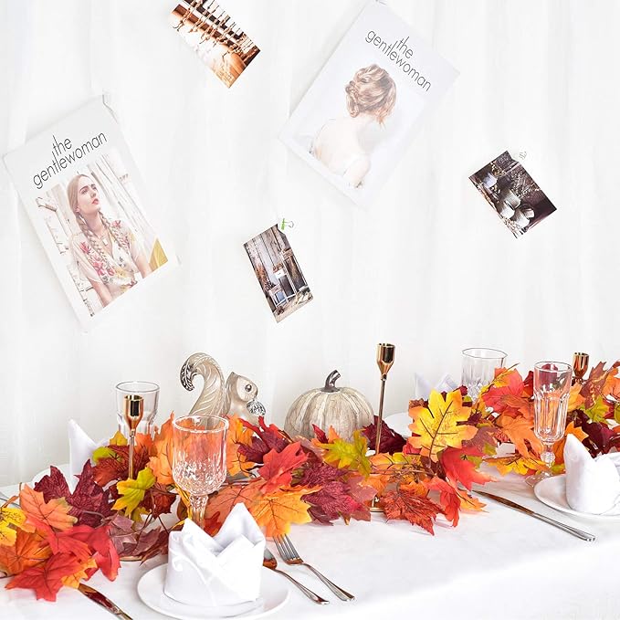 DearHouse 2 Pack Fall Garland Maple Leaf, 5.9Ft/Piece 7 Colors Hanging Vine Garland Artificial Autumn Foliage Garland Thanksgiving Decor for Home Wedding Fireplace Party Christmas