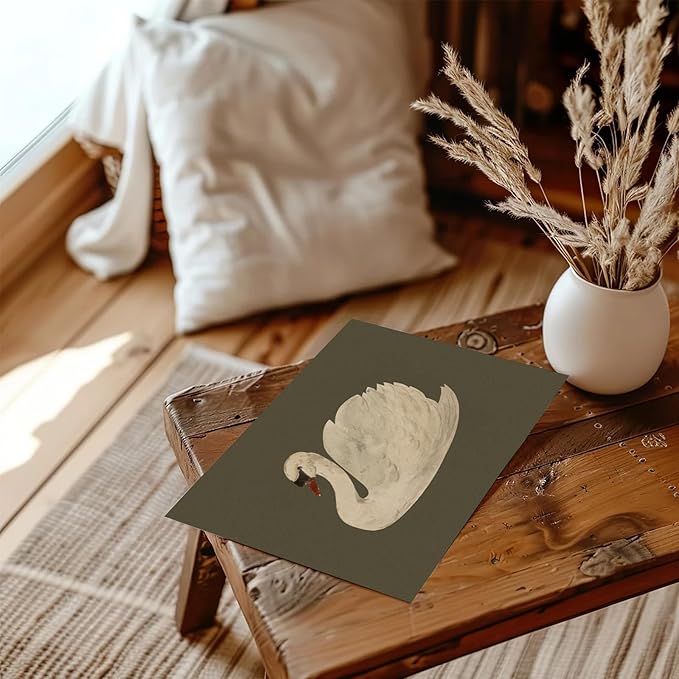 Vintage Swan Canvas Wall Art - Vintage Swan Canvas Oil Painting for Bathroom Wall Decor, Classical Animal Framed Art For Vintage Home Decor Aesthetic - 11" X 14" - Unframed
