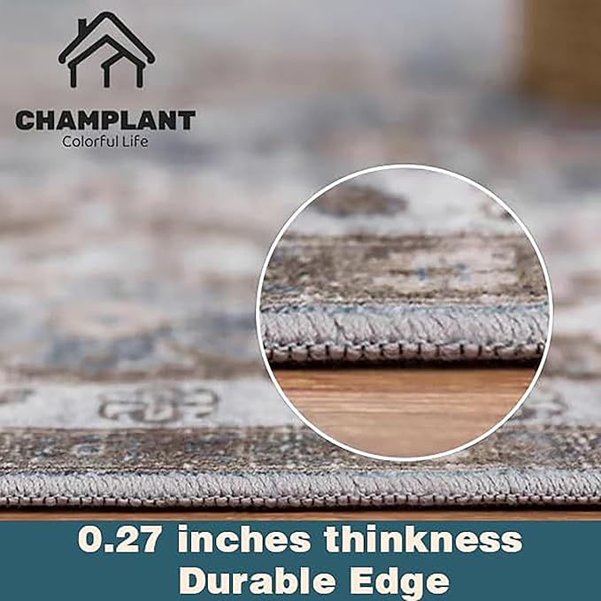 2'x3' Cyan Khaki Area Rug Washable Door Mat Vintage Distressed Doormat Indoor Entrance Traditional Thin Floral Print Non Slip Carpet for Kitchen Bathroom Bedroom Living Room