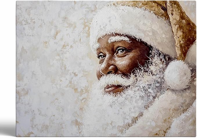 Vintage Black Santa Portraits Art Print,Retro Santa Painting,African American Christmas Artwork,Beige Santa Claus Portrait,Vintage Holiday Decor