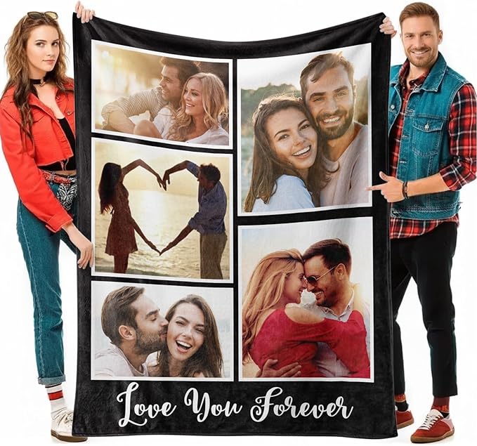 Jecivila Custom Blanket with Picture Text Personalized Photo Flannel Throw Blankets Customized Couple Gifts for Girlfriend Boyfriend Wife Husband on Valentine's Day Birthday