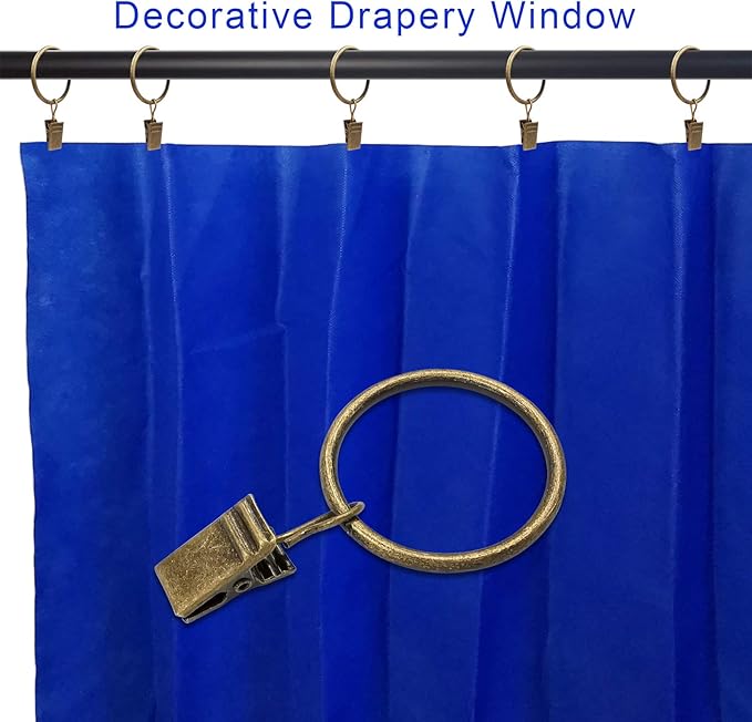 90 Pack Curtain Rings with Clips, Drapery Clips with Rings, Drapes Rings 1.26 in Interior Diameter, Fits up to 1 in Curtain Rod, Bronze