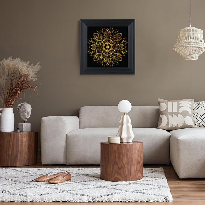 Brivoria Mandala Wall Art Home Decor, Golden Sacred Centerpiece with Layered Frame Design, Modern Spiritual Wall Accent for Living Room Hallway Dining Room or Meditation Area, Artistic Display, 16x16