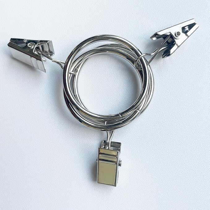 100 Pack Curtain Rings with Clips, Drapery Clips with Rings, Drapes Rings 1.26 in Interior Diameter, Fits up to 1 Inch Curtain Rod, Silver