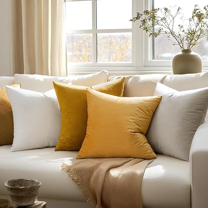 MIULEE Pack of 2 Mustard Yellow Pillow Covers 16x16 Inch Decorative Velvet Throw Pillow Covers Modern Soft Couch Throw Pillows Farmhouse Home Decor for Fall Sofa Bedroom Living Room