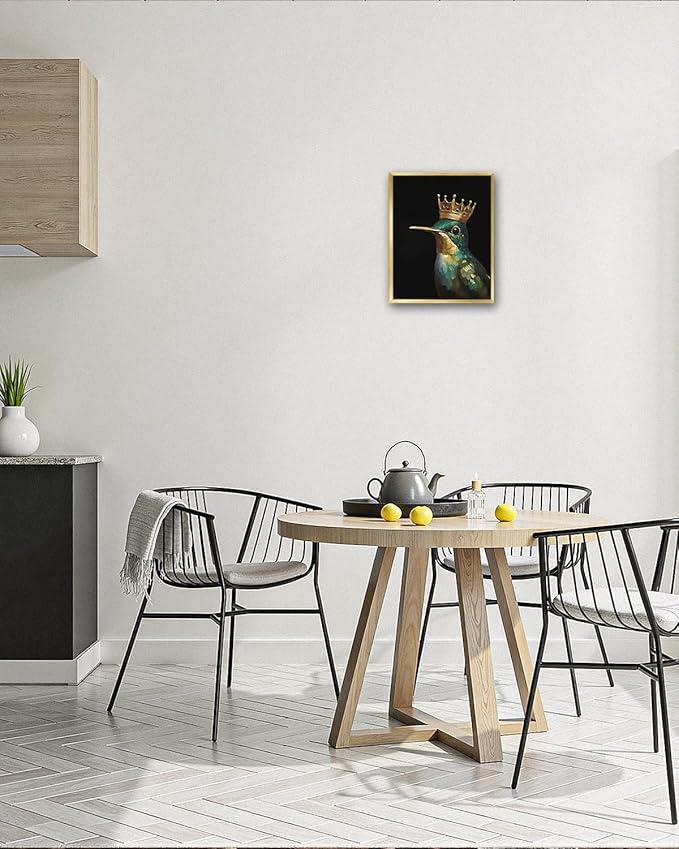 AIMAILON Vintage Gold Canvas Wall Art Framed Decor for Living Room - Hummingbird Birds King Wall Art, Retro Golden Wall Prints of Bird with a Crown, Modern Animal Bird Art Picture Bathroom Decor 8x10