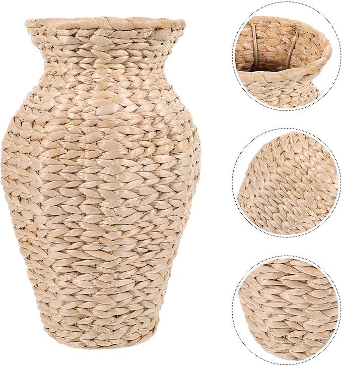 Alipis Rattan Vase Country Style Woven Plant Basket Rustic Vase Hand Woven Dried for Home Decoration