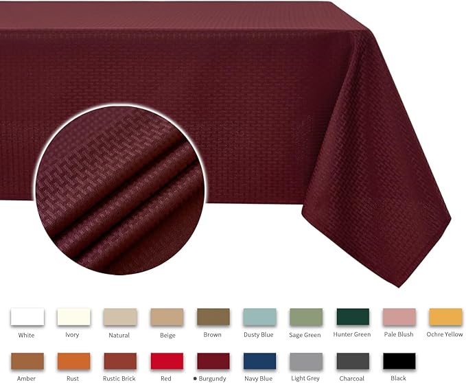 maxmill Jacquard Tablecloth Stain Resistant Waterproof Wrinkle Resistant Spillproof Washable Soft Weaved Texture Table Cloth for Dining Room, Indoor Outdoor Use, Rectangle 60 x 140 Inch, Burgundy