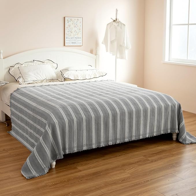 Couch Cover for Dogs, Boho Sofa Covers for 2 Cushion Couch, Chenille Sofa Slipcover for Pets Washable, L-Shape Sectional Loveseat Cover Soft Throw Blankets with Tassels(71x102,Striped Grey)