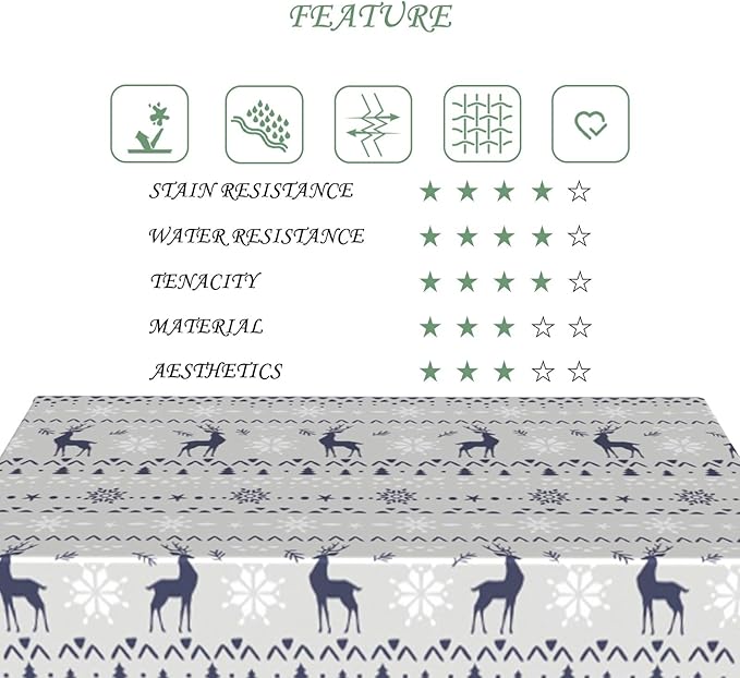 70x140 Inch Xmas Theme Rectangle Tablecloth Navy Gray Reindeer Snowflake Pine Geometric Stripe Table Cloth Washable Durable Table Cover for Kitchen Dining Banquet Ugly Christmas Sweater Party