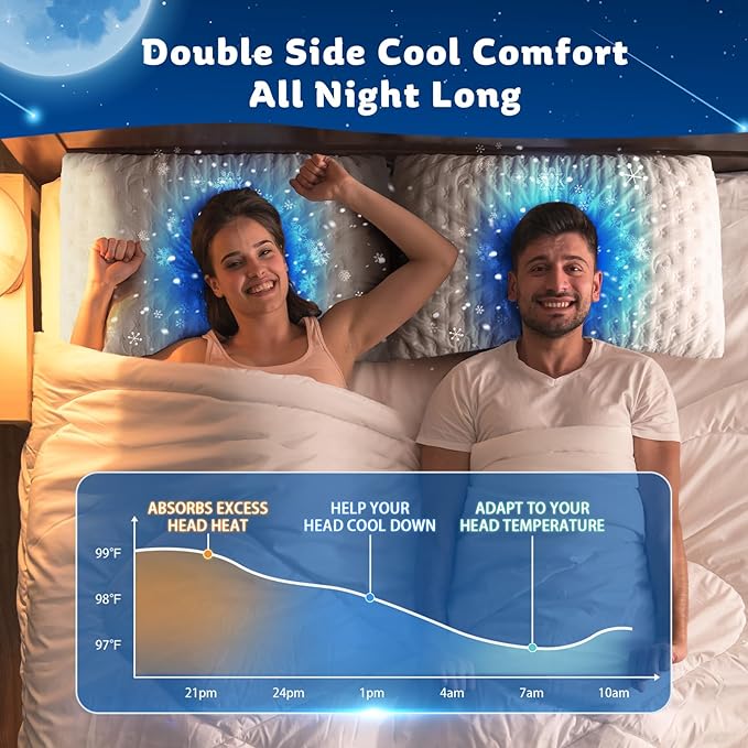 Cooling Side Sleeper Pillow for Neck and Shoulder Pain, Luxury Shredded Memory Foam Curved Bed Pillows for Sleeping Set of 1- Adjustable Queen Size- Washable Cover Original White