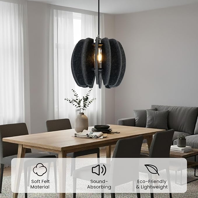 Pendant Light with Felt Lampshade, Modern Hanging Lamp Fixture, DIY Acoustic Pendant Light Chandeliers for Kitchen Island, Living Room, Dining Room, Bedroom, Office (D11.8"x10.2")