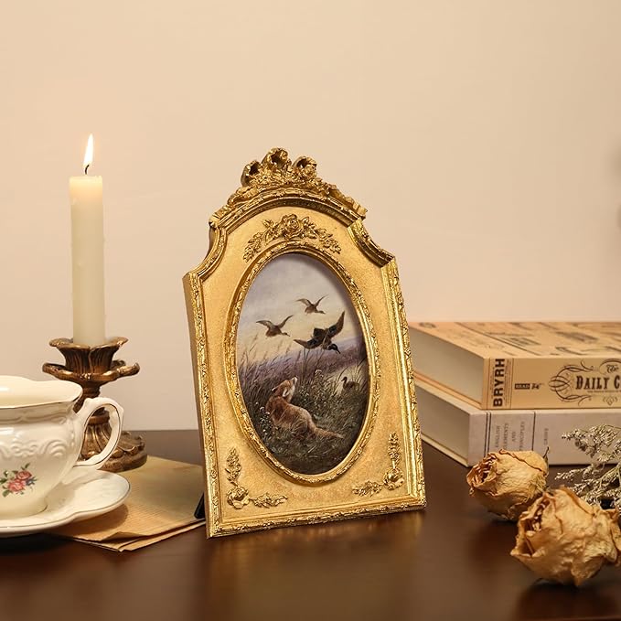 FOLKOR Framed Wall Art for Kitchen Dining Room Bedroom, Animal Wildlife Paintings Canvas Prints with Gold Picture Frame for Classrooms Nature Art Lovers, 4x6
