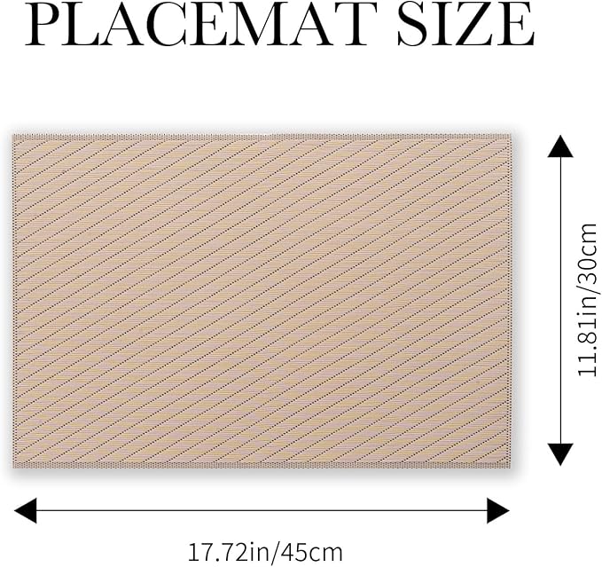 BACKTOEDEN Placemats Set of 8 Heat Resistant Washable Wipeable Placemat Woven Non-Slip Foldable Vinyl/Plastic Place Mats Indoor/Outdoor Mat Kitchen Dining Table Pad, Khaki Twill