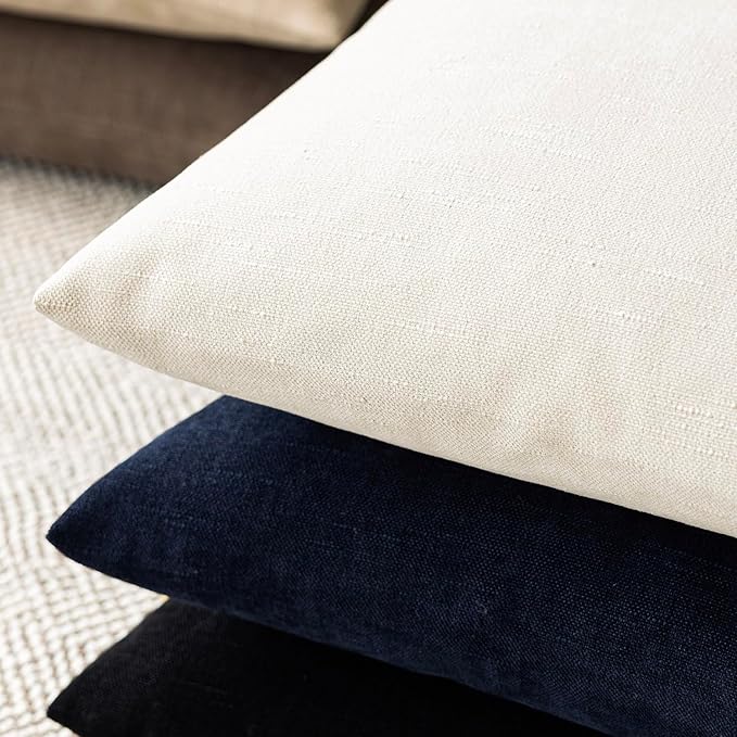 Foindtower Pack of 2 Soft Textured Chenille Throw Decorative Pillow Covers Square Accent Solid Cushion Cover Neutral Farmhouse Pillow Case for Couch Sofa Bedroom Living Room 22x22 Inch, Ivory White