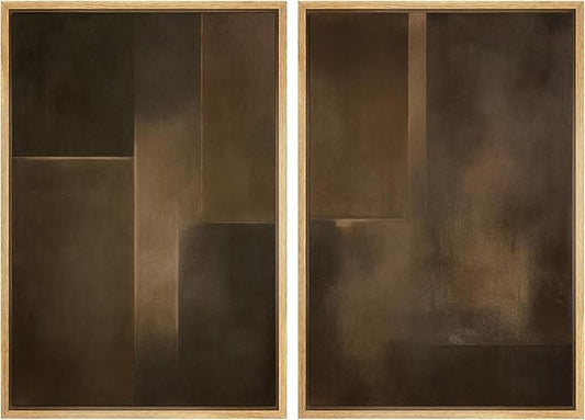 SIGNWIN Framed Canvas Print Wall Art Set Bronze Shadow Geometry Abstract Brown and Gold Gradient Zen Bohemian for Living Room, Bedroom, Office - 24"x36"x2 NATURAL